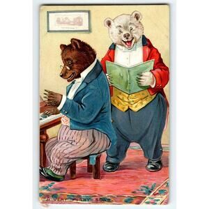 Dressed Bear Plays Piano Singing Tuck Fantasy Postcard A Very Funny Song 1910
